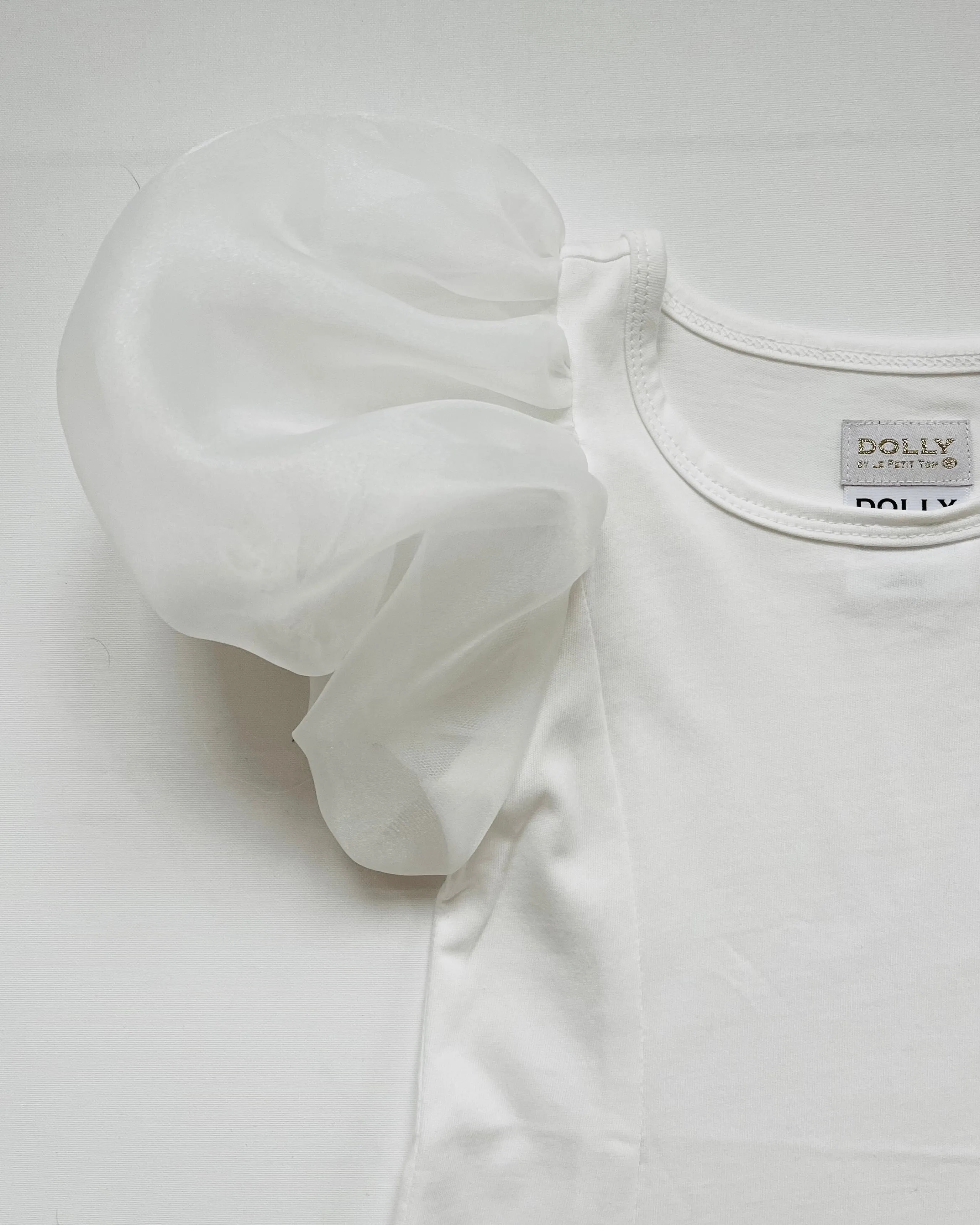 DOLLY WORLD SHORT PUFF SLEEVE ORGANZA DRESS WITH COTTON BODY white