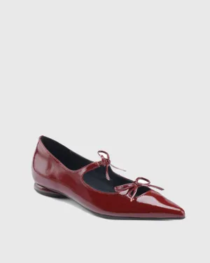 Doretta Bow Embellished Leather Flats In Red