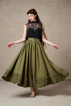 Dorothy 27 | Ruffled maxi linen skirt WaterResistant Design Dorothy 27 | Ruffled maxi linen skirt Durable Stitching