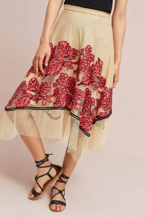Dorset Skirt - Floral Netted Skirt - Red/Blue Balanced Style Pull On Style Dorset Skirt - Floral Netted Skirt - Red/Blue
