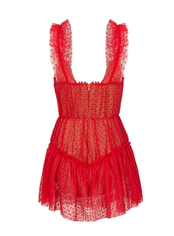 Dot Mesh Frill Ruffle Playsuit