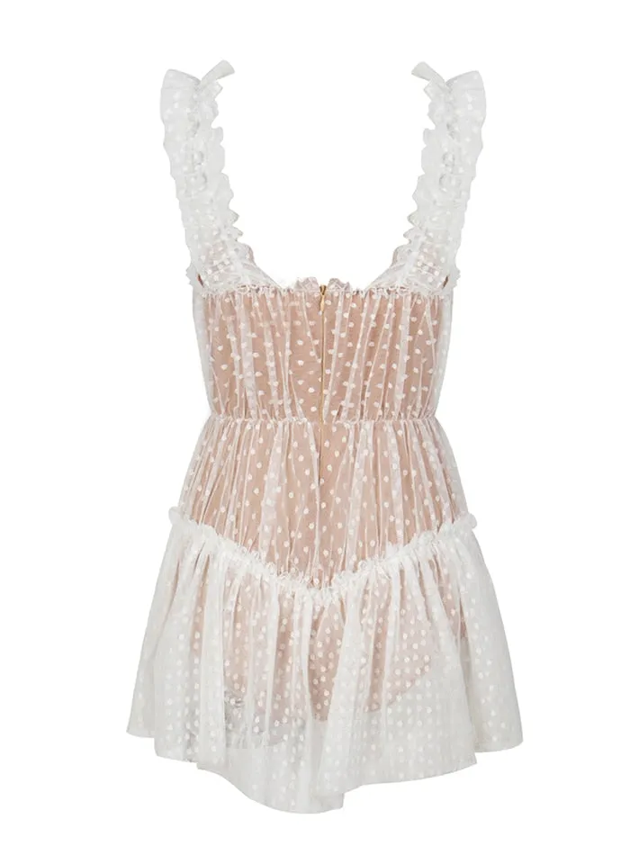 Dot Mesh Frill Ruffle Playsuit