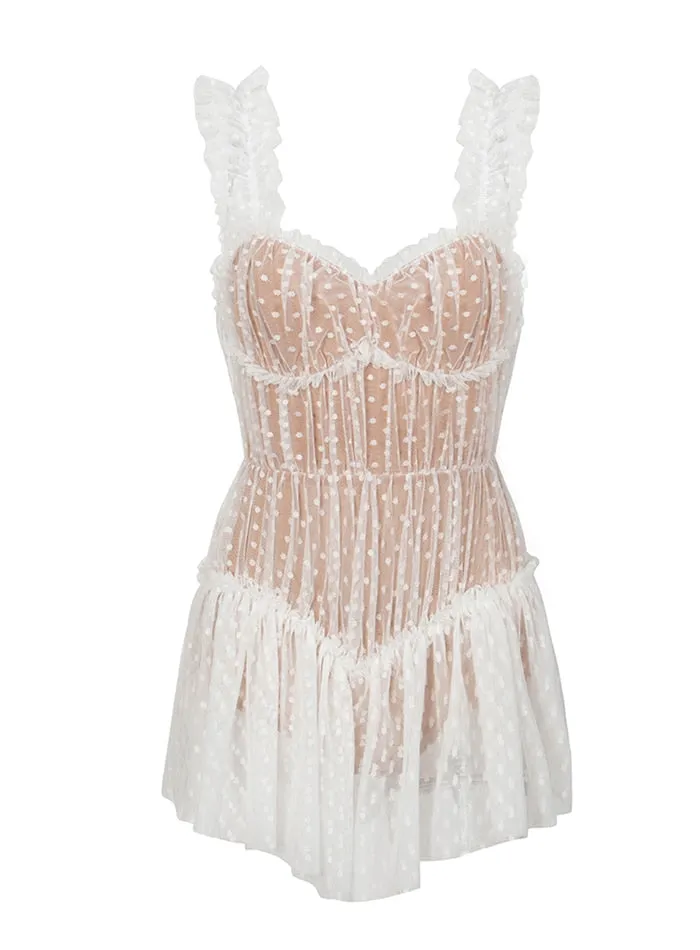 Dot Mesh Frill Ruffle Playsuit