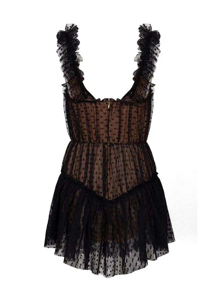 Dot Mesh Frill Ruffle Playsuit