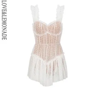 Dot Mesh Frill Ruffle Playsuit