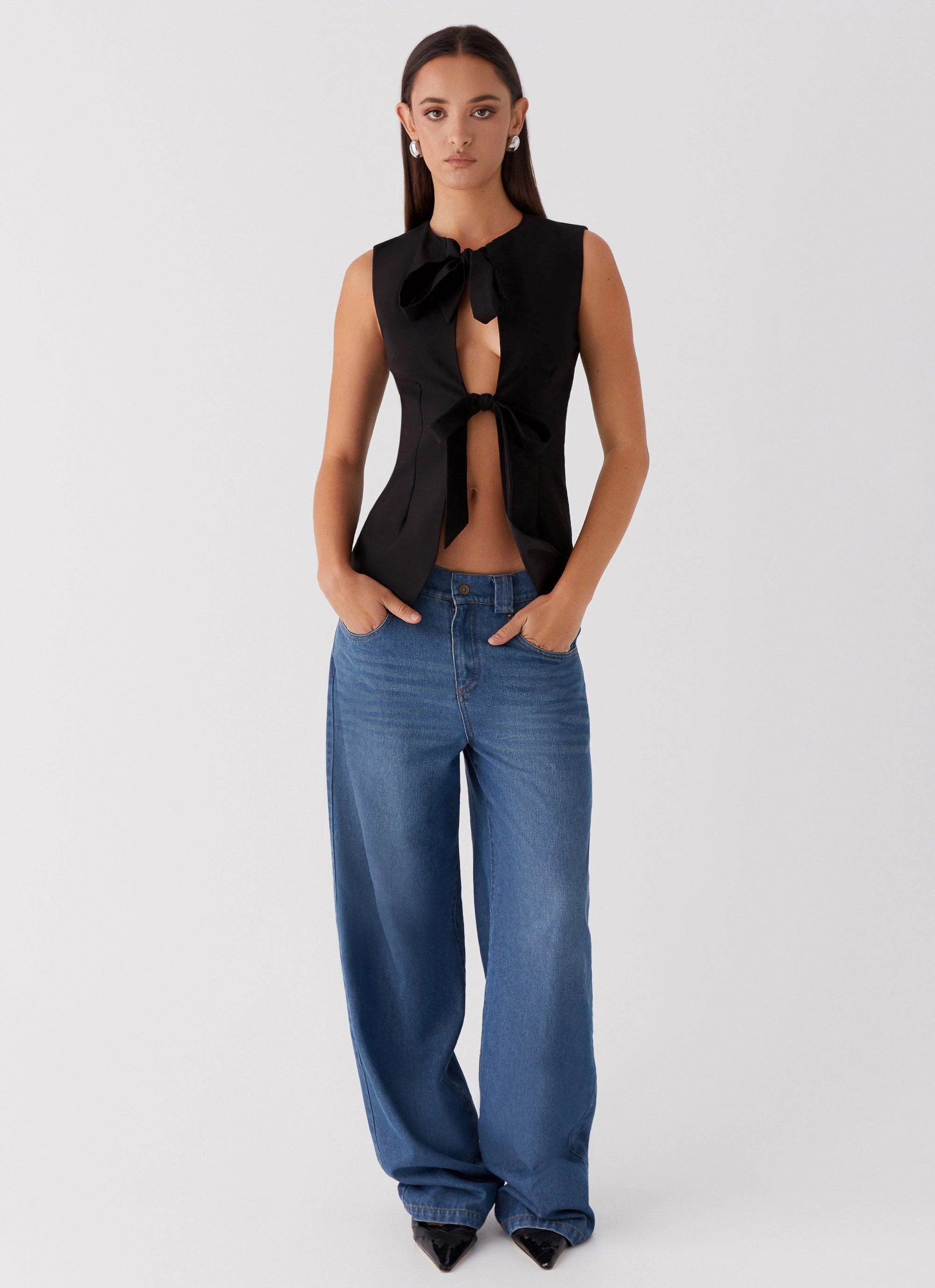 Wear Resistant Fabric Dottie Tie Top - Black