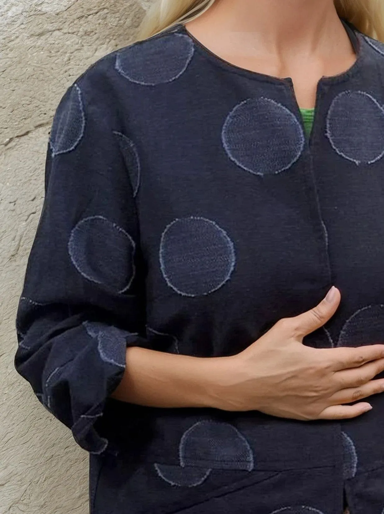 Quilted Stitching Car Coat - Textured Polka Dot