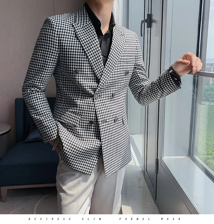 Double Breasted Plaid Fashionable British Style Blazers