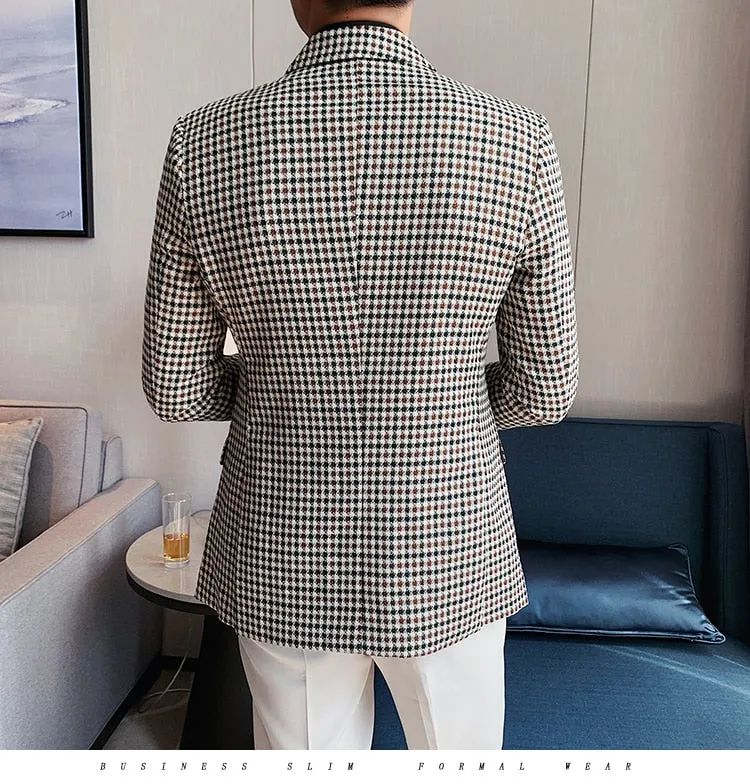 Double Breasted Plaid Fashionable British Style Blazers