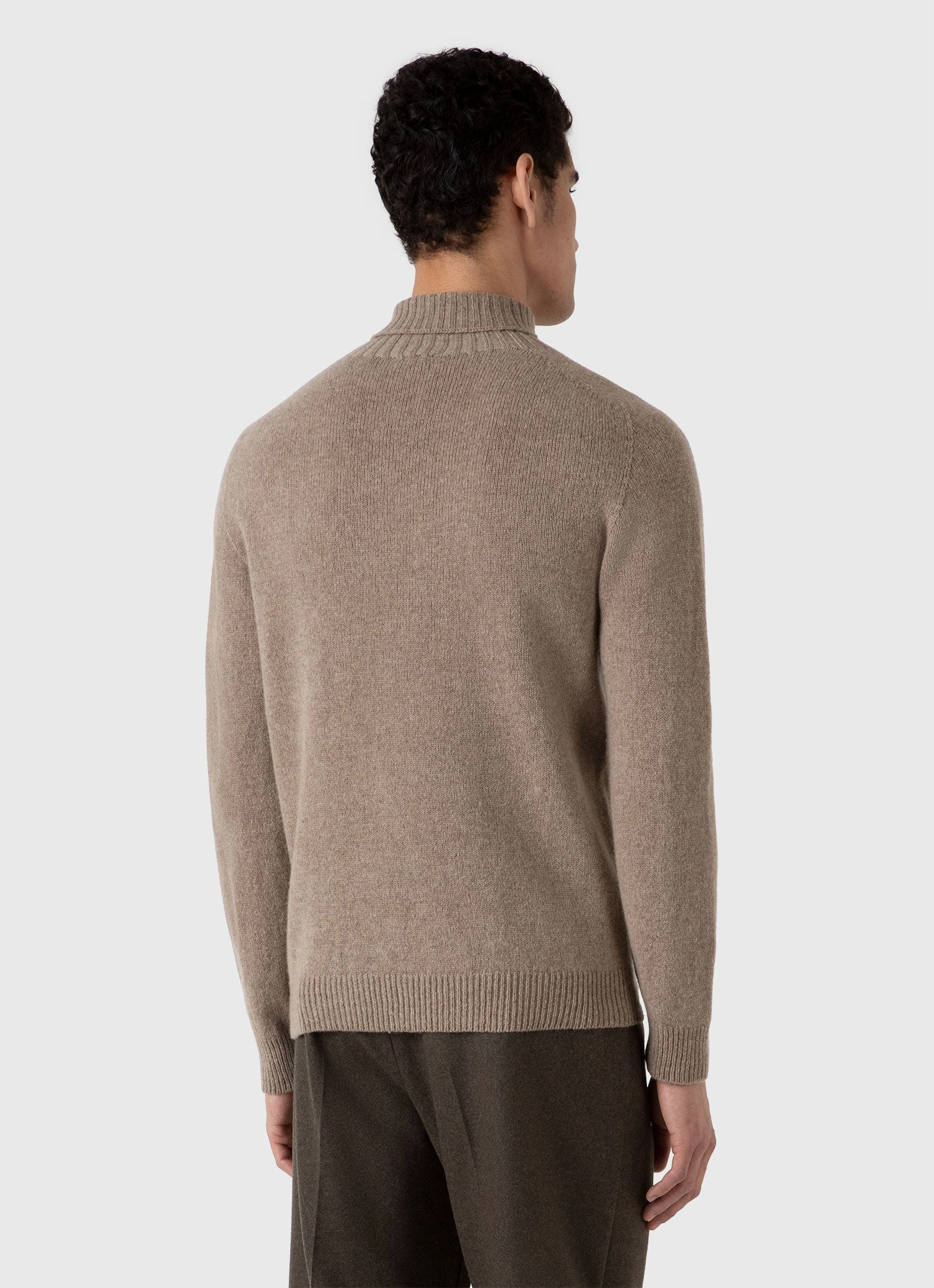 Men's Lambswool Roll Neck in Sandstone HighDensity Weave Breathable Mesh Paneling
