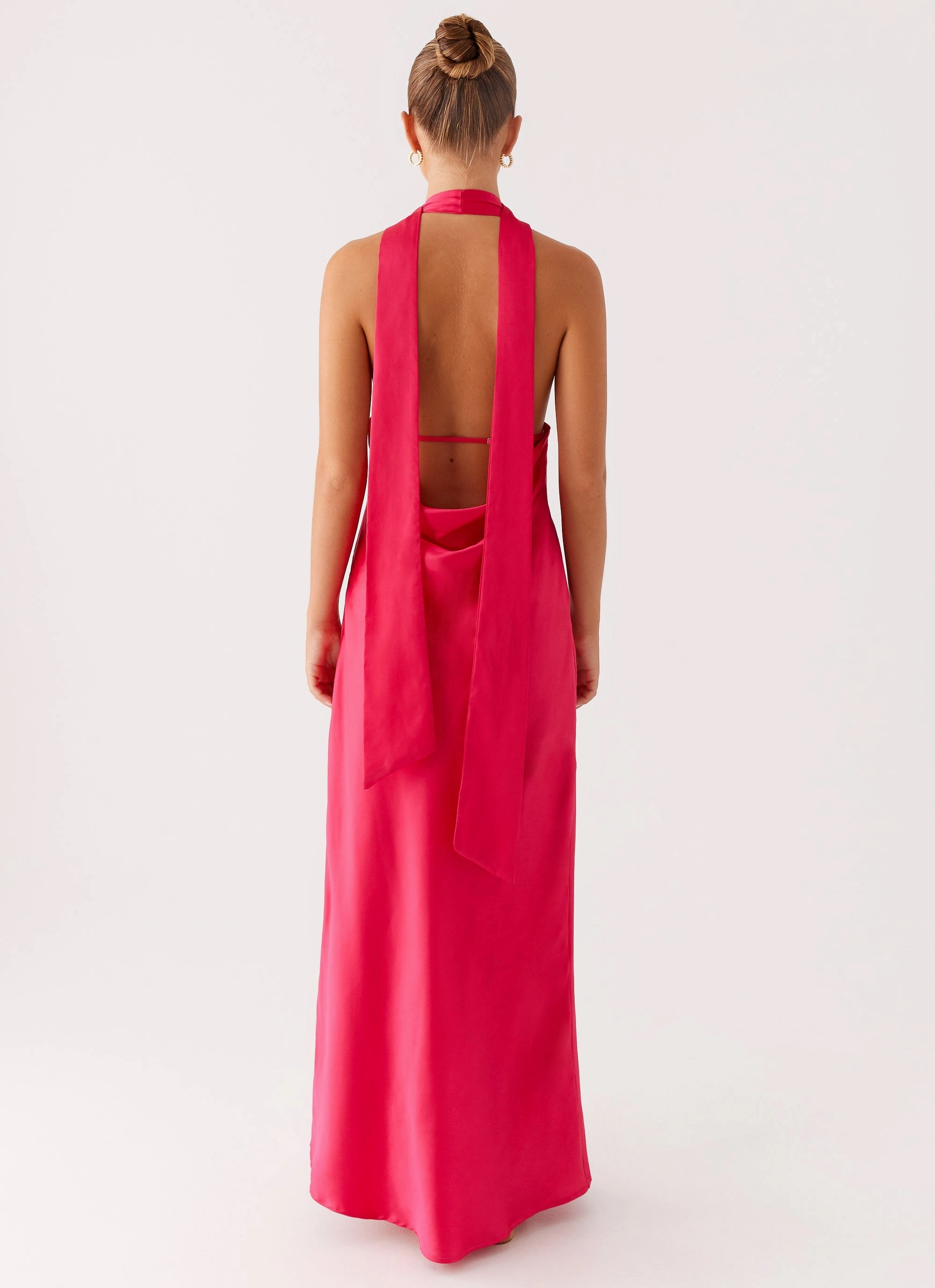 Double Layered Alicia Satin Halter Maxi Dress - Fuchsia Cool Tone Travel Ease