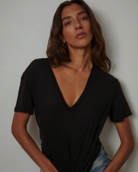 Double Layered Cuffs Cotton Modal Relaxed V Neck Tee Cotton Modal Relaxed V Neck Tee Eco Friendly Blend