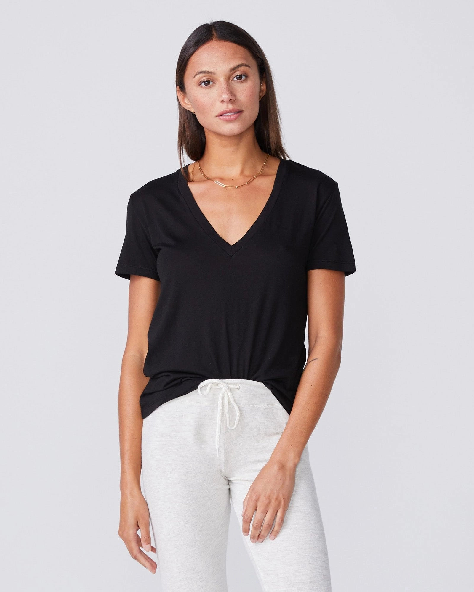 BreathableMeshInsert GarmentWashed Texture Cotton Modal Relaxed V Neck Tee