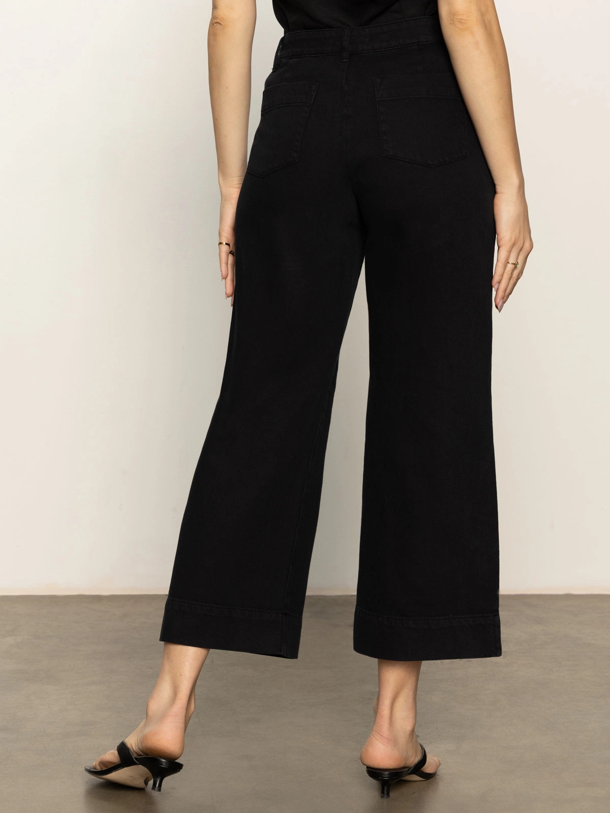 snag resistant Ready For Action Soft Marine Wide Leg Standard Rise Crop Pant Black