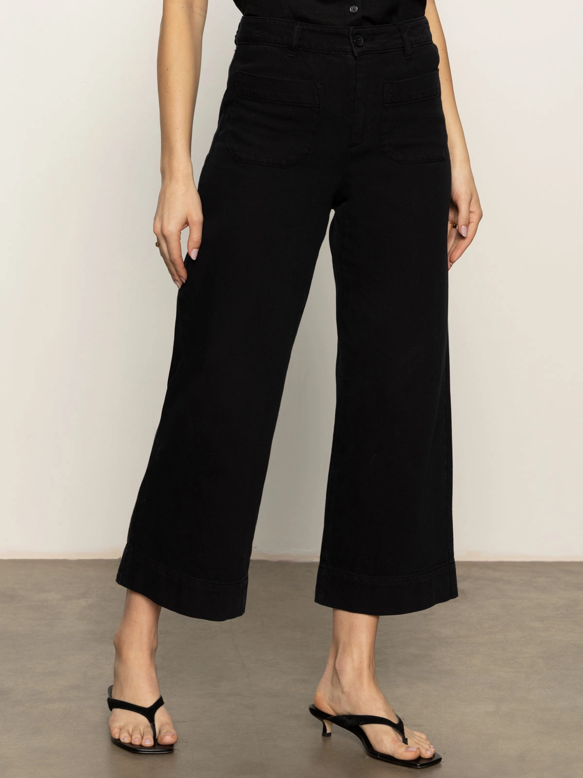Soft Marine Wide Leg Standard Rise Crop Pant Black Eco Dye Process NonBindingWaistline