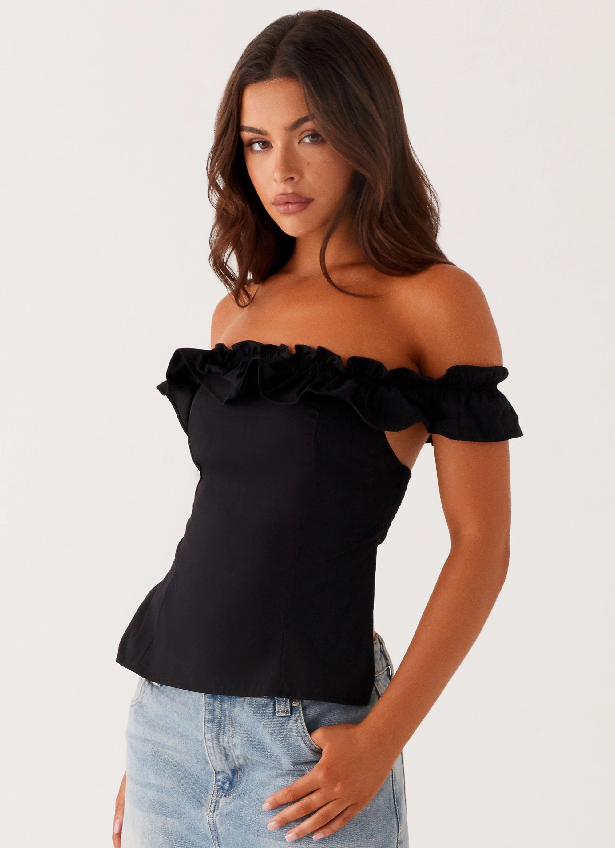 Bound Seam Finish RibbedTrim Gwyneth Top - Black