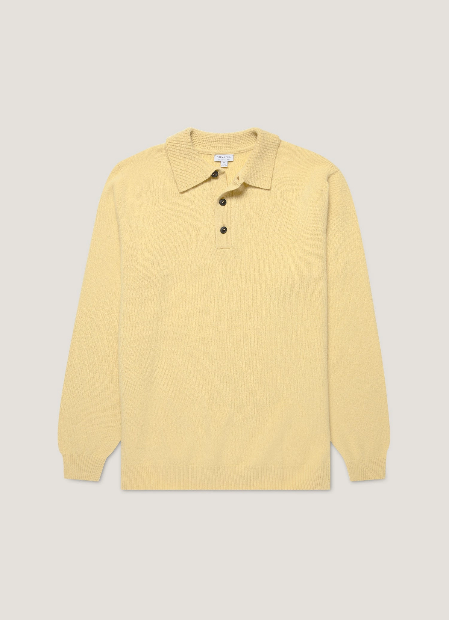 Seamless Shoulder Men's Lambswool Polo Shirt in Dusty Yellow