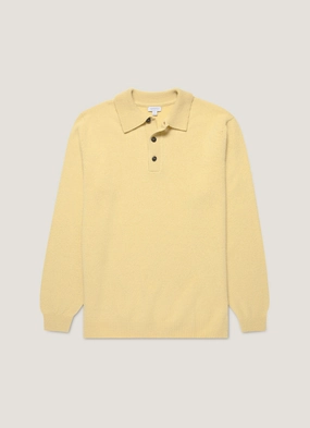DoubleStitch Men's Lambswool Polo Shirt in Dusty Yellow Seamless Shoulder Men's Lambswool Polo Shirt in Dusty Yellow
