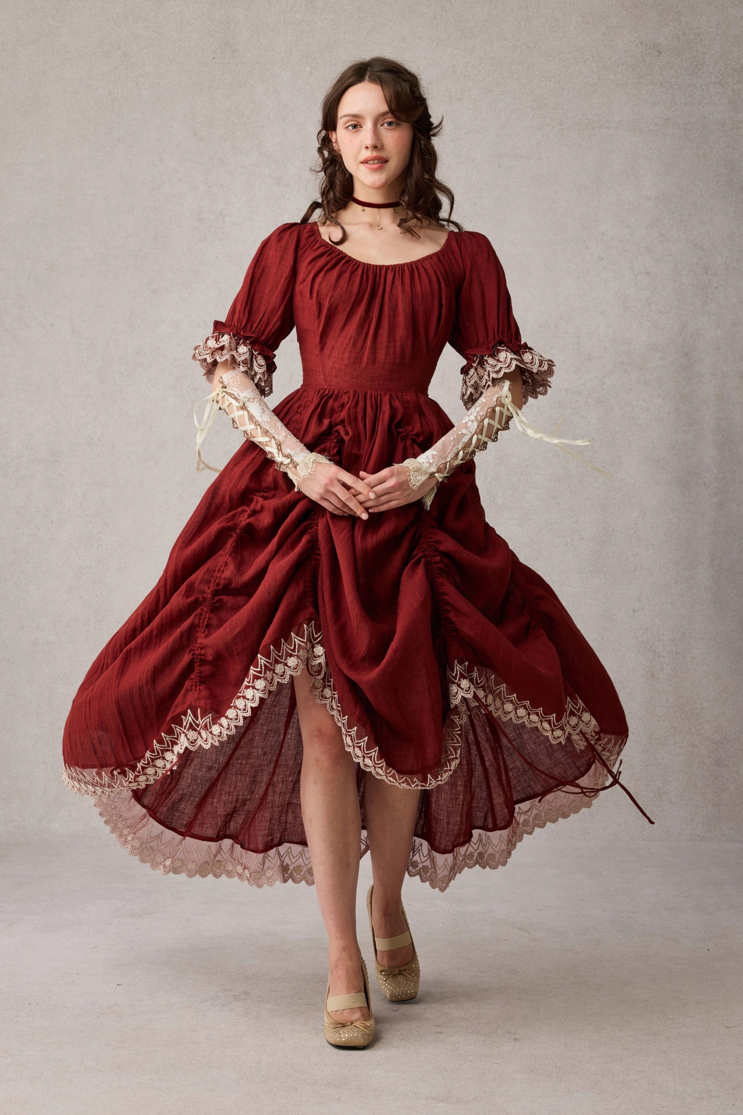 High Collar Structure Elowen 27 | Lace Linen dress gown ( 2 way to wear )