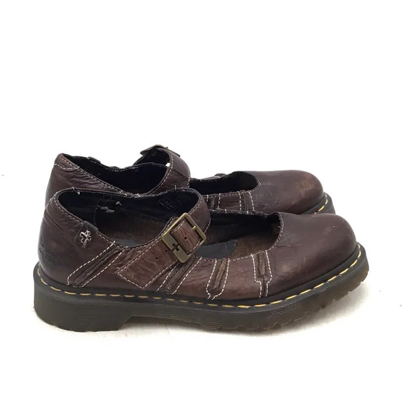 Dr. Martens Women's Brown Round Toe Chunky Heel Mary Jane Shoes - Size 9