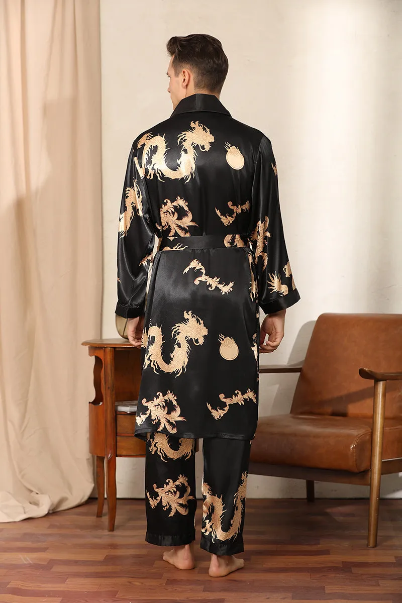 Dragon Pattern Satin Pajamas Robe