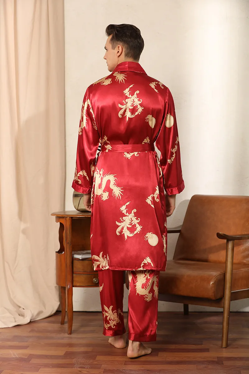 Dragon Pattern Satin Pajamas Robe