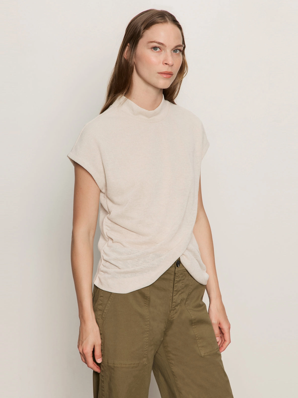 Draped Sleeveless Mock Neck Top Mother Of Pearl Fall Vibes