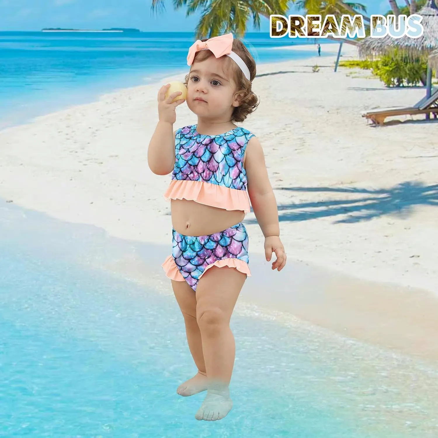 DREAM BUS 2-Piece Toddler Girls Sleeveless Tankini Swimsuits Baby Girl Bikini Sets Infrant Bathing Suit Summer Swimwear
