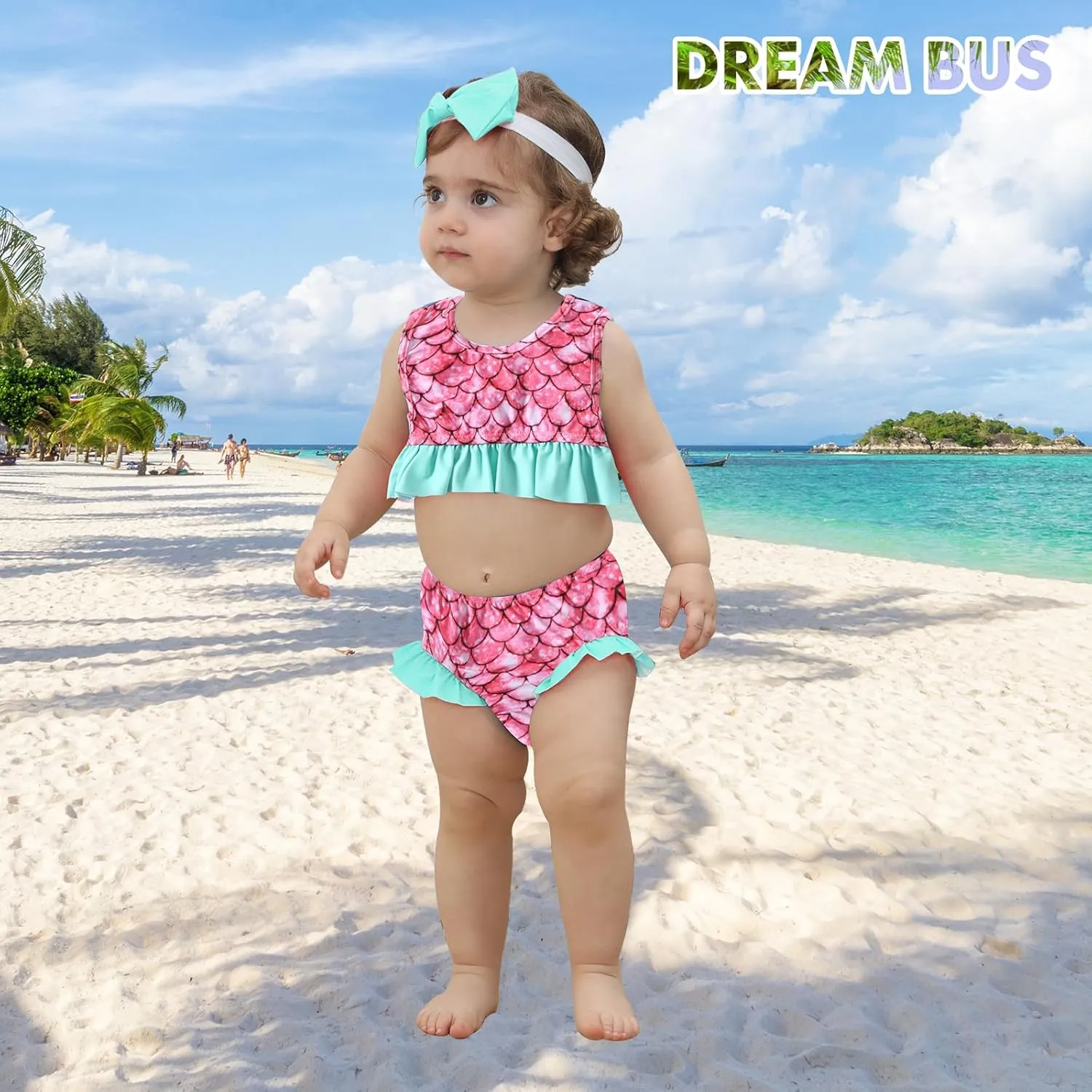 DREAM BUS 2-Piece Toddler Girls Sleeveless Tankini Swimsuits Baby Girl Bikini Sets Infrant Bathing Suit Summer Swimwear