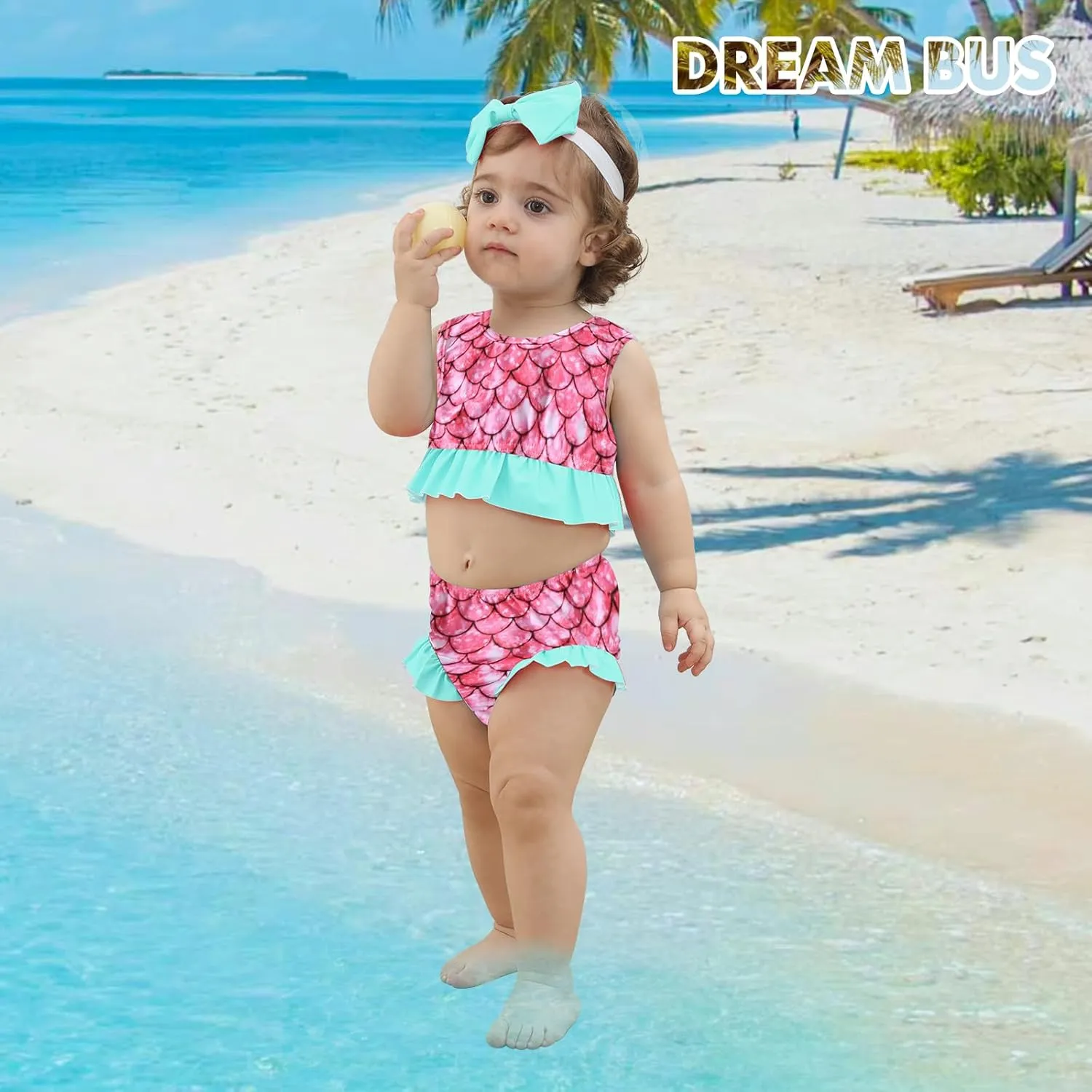 DREAM BUS 2-Piece Toddler Girls Sleeveless Tankini Swimsuits Baby Girl Bikini Sets Infrant Bathing Suit Summer Swimwear