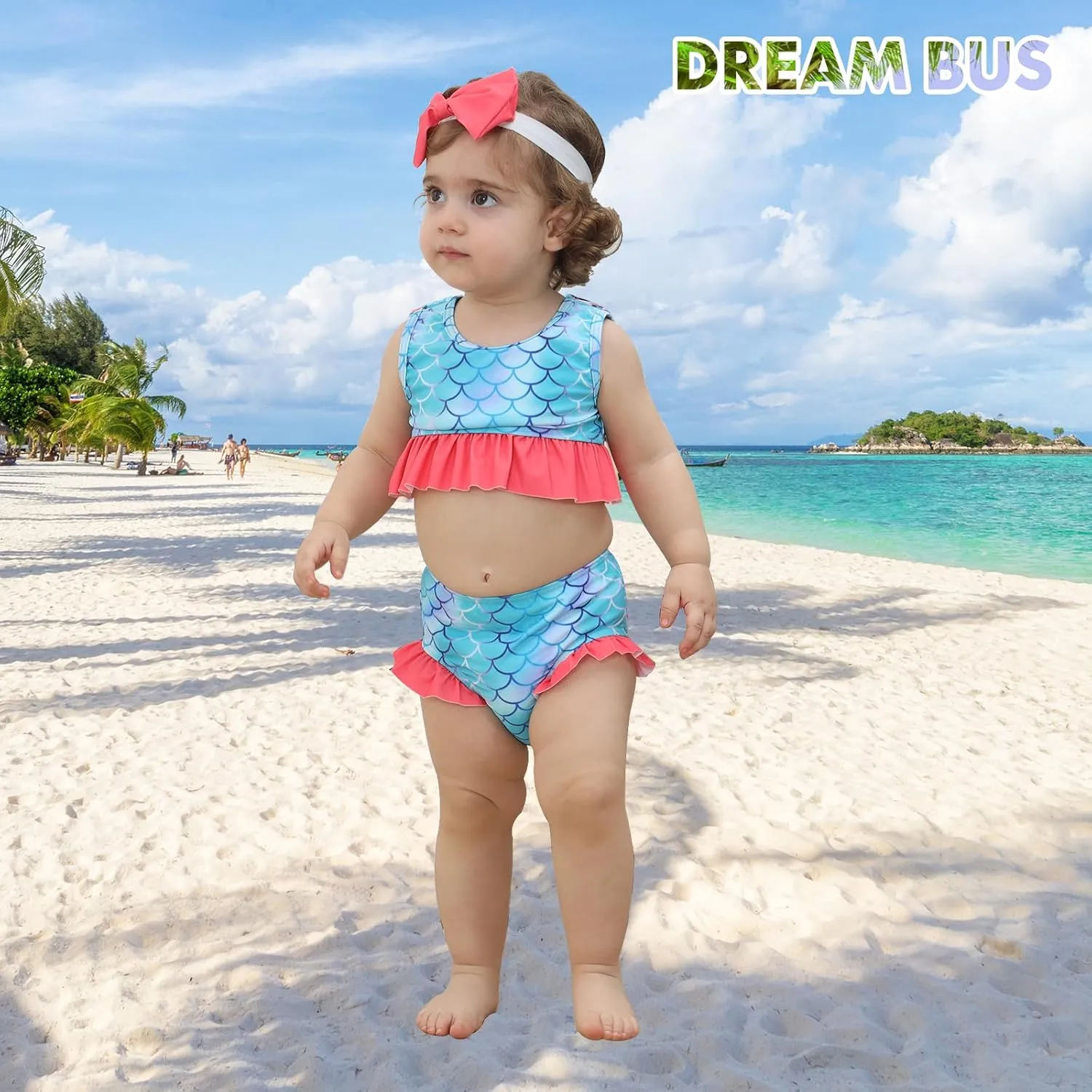 DREAM BUS 2-Piece Toddler Girls Sleeveless Tankini Swimsuits Baby Girl Bikini Sets Infrant Bathing Suit Summer Swimwear