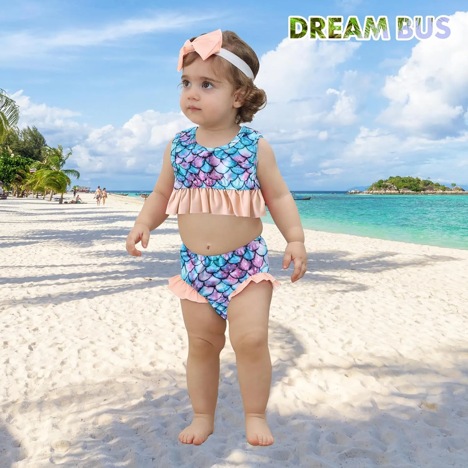 DREAM BUS 2-Piece Toddler Girls Sleeveless Tankini Swimsuits Baby Girl Bikini Sets Infrant Bathing Suit Summer Swimwear