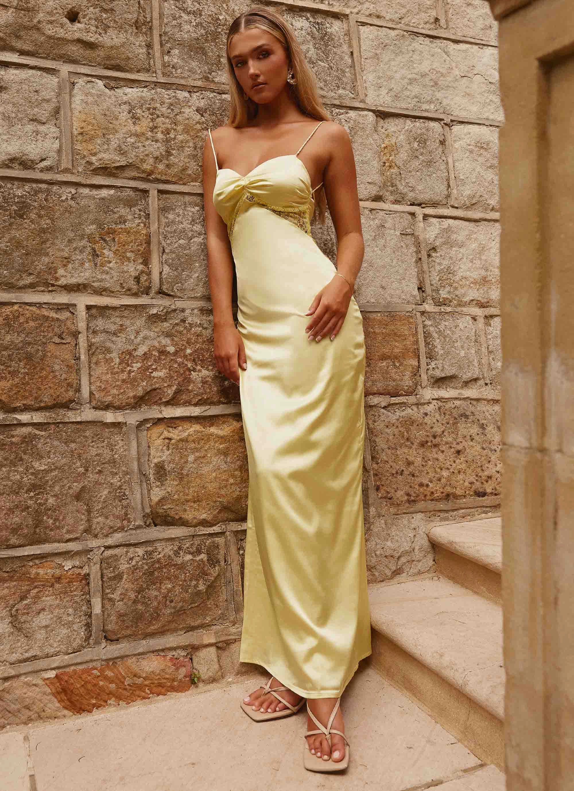 Dream Sight Lace Satin Maxi Dress - Lemon Refined fit