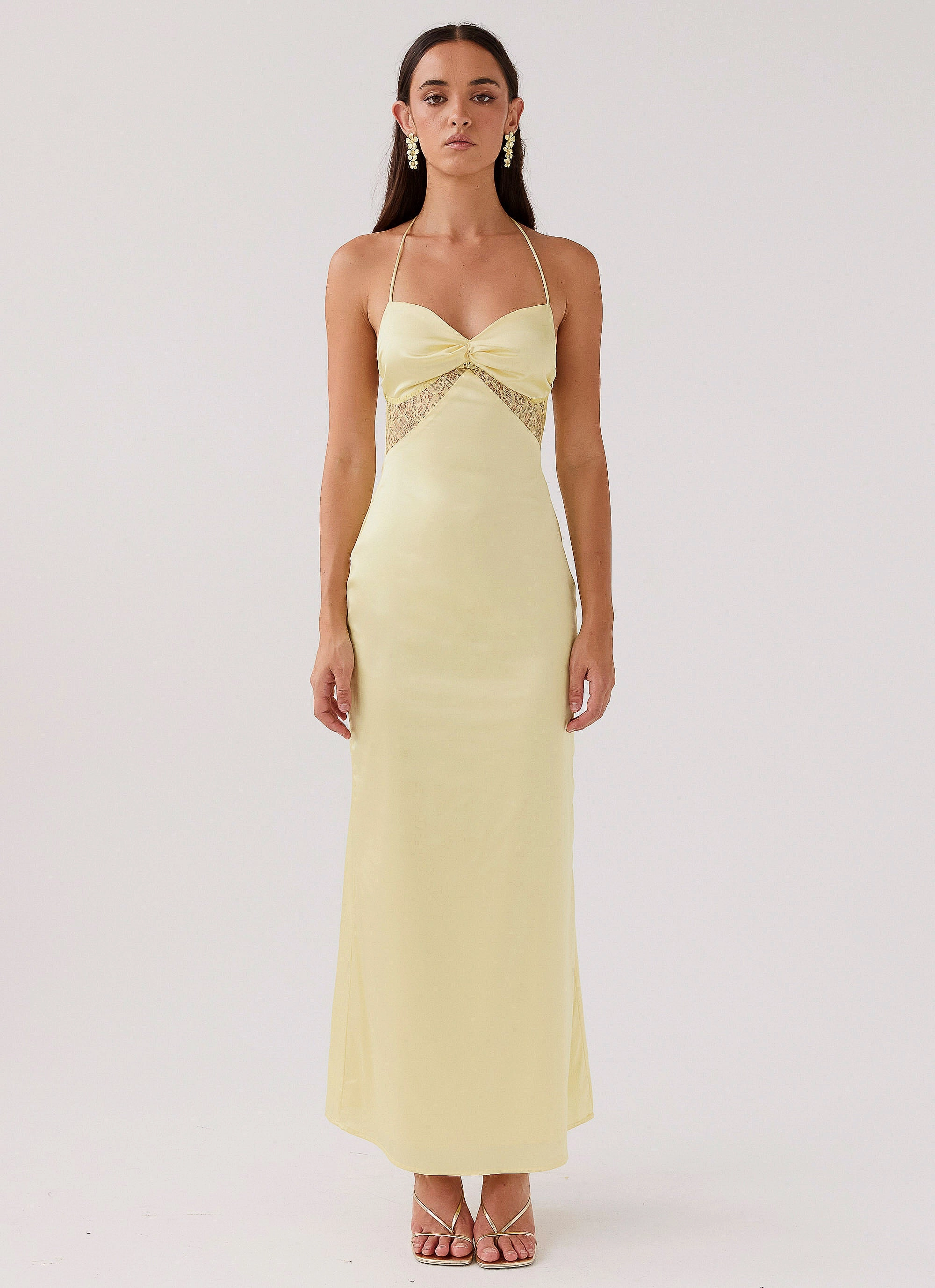 Dream Sight Lace Satin Maxi Dress - Lemon Soft Volume Relax Appeal