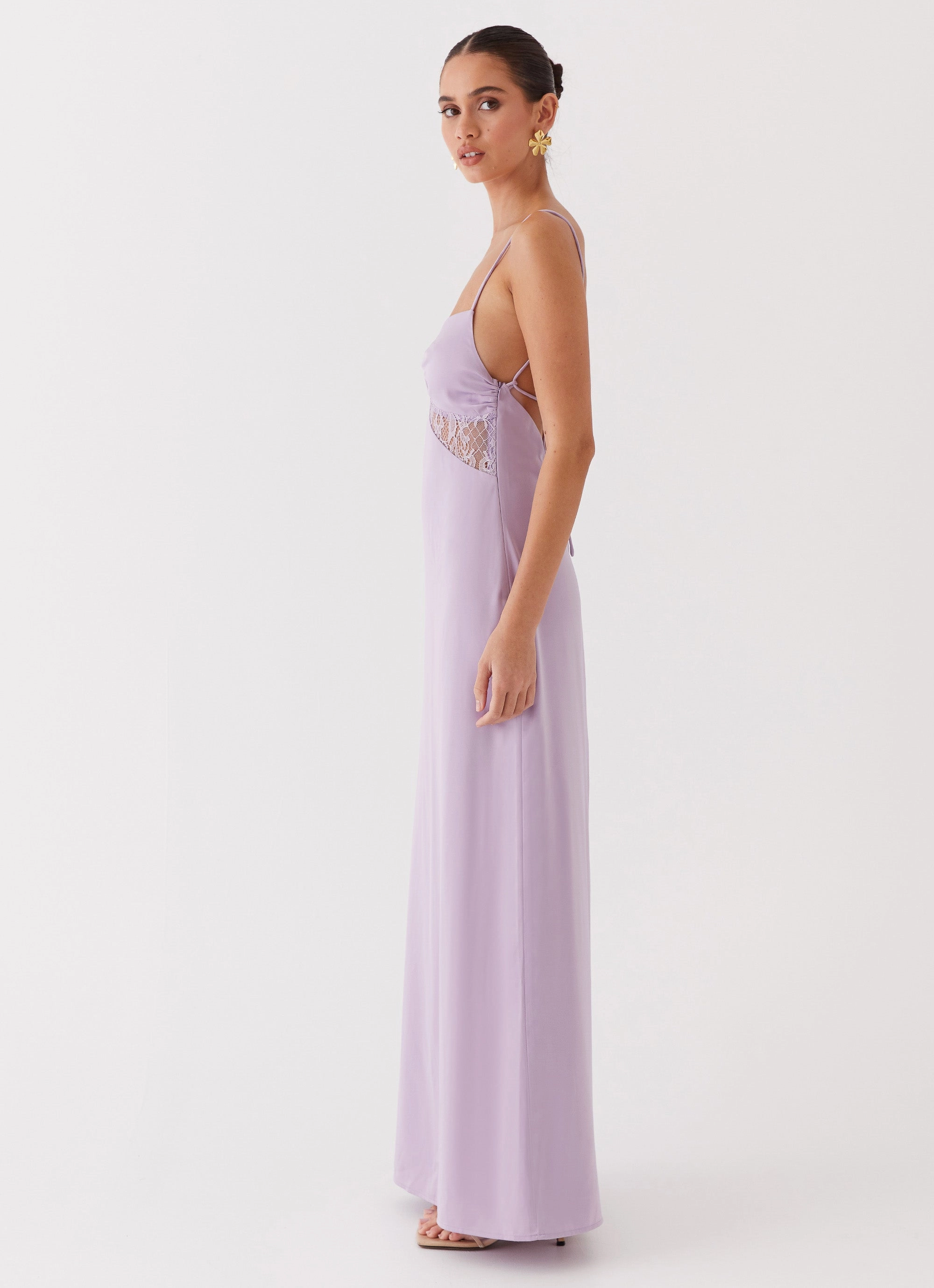 Tall Fit Bright-colored piece Dream Sight Lace Satin Maxi Dress - Lilac