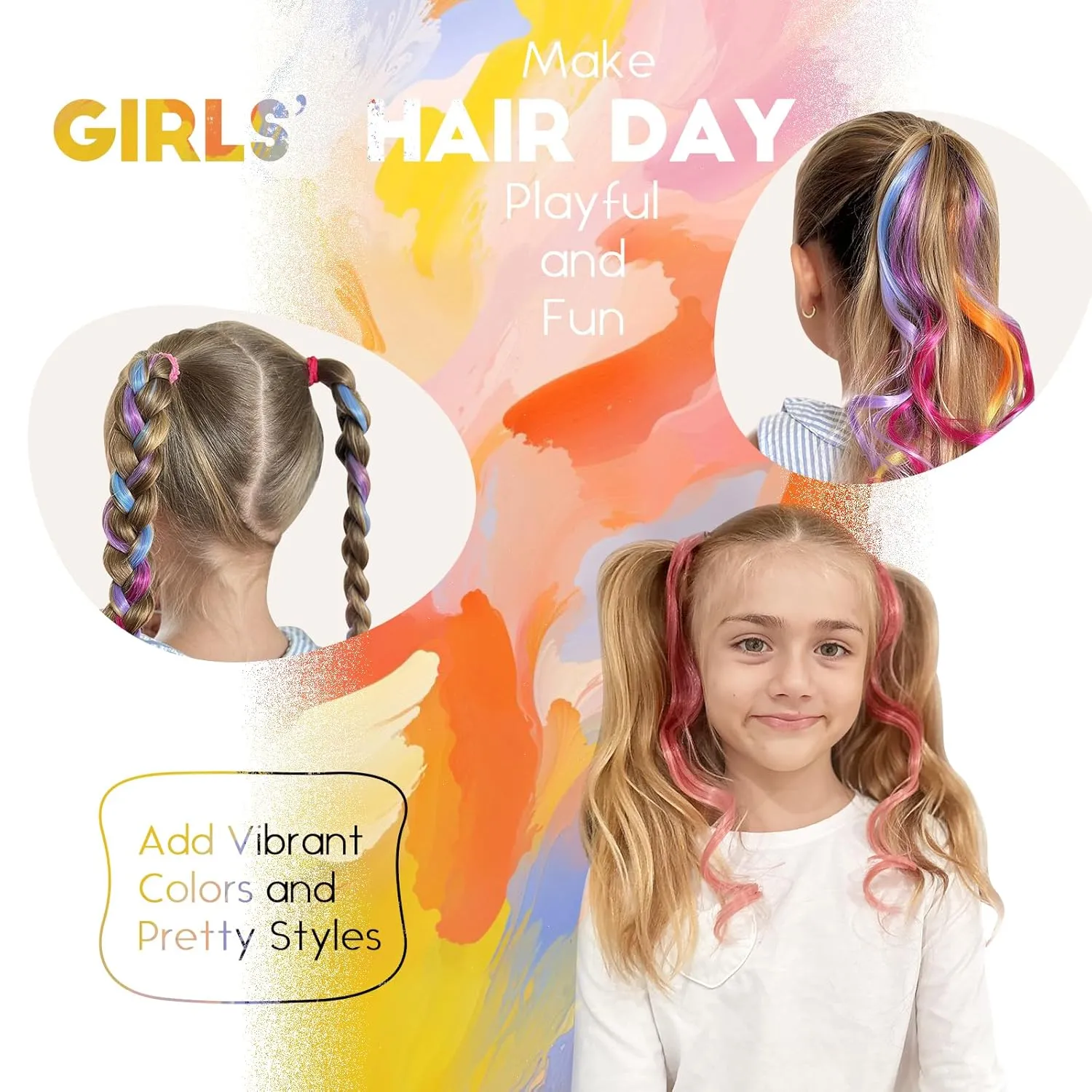 Dreamlover Mix Colored Hair Extensions for Kids, Girls Clip In Rainbow Hair Extensions, Dual-color Curly Hairpieces for Halloween, 24 Pieces