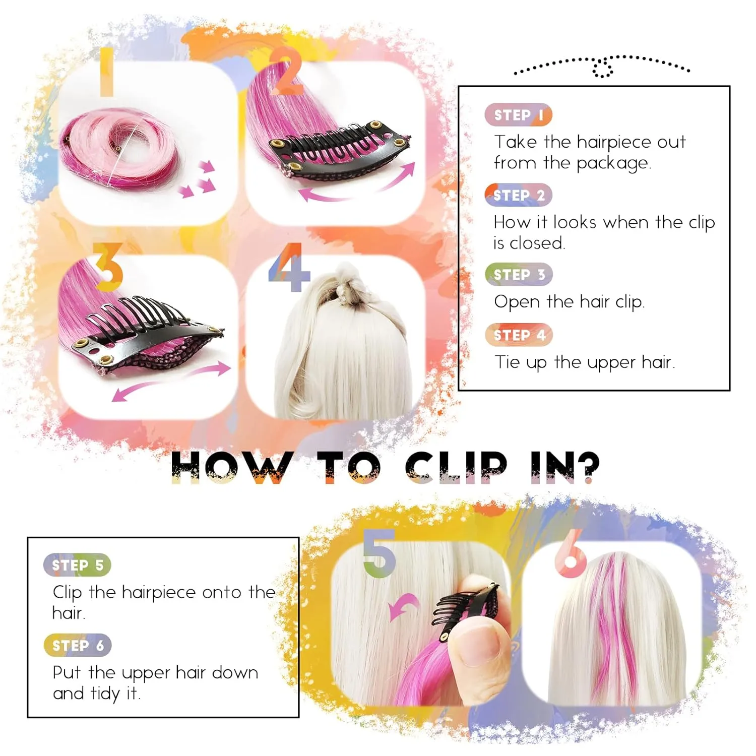 Dreamlover Mix Colored Hair Extensions for Kids, Girls Clip In Rainbow Hair Extensions, Dual-color Curly Hairpieces for Halloween, 24 Pieces