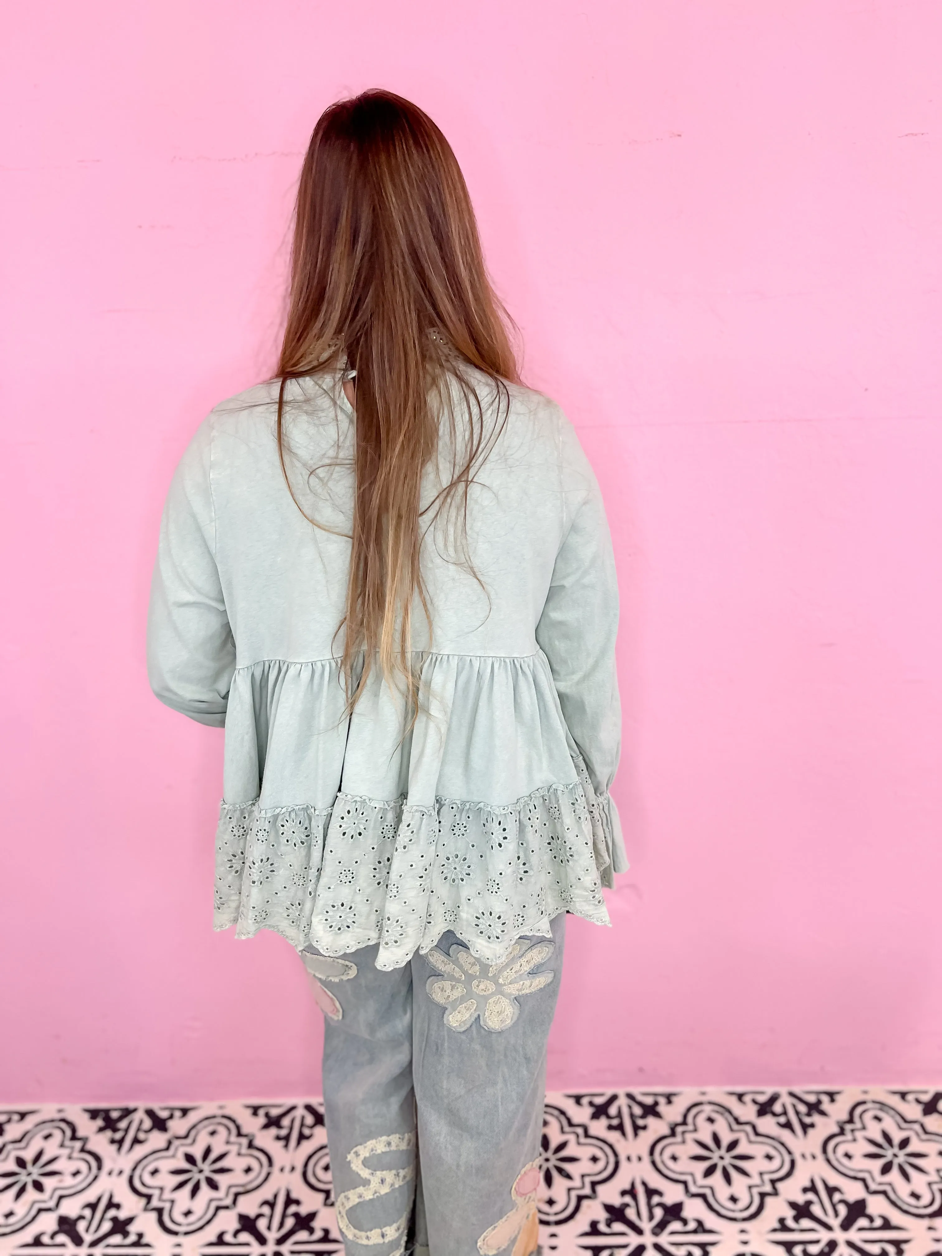 Dreamy Eyelet Flowy Blouse - Lt. Blue