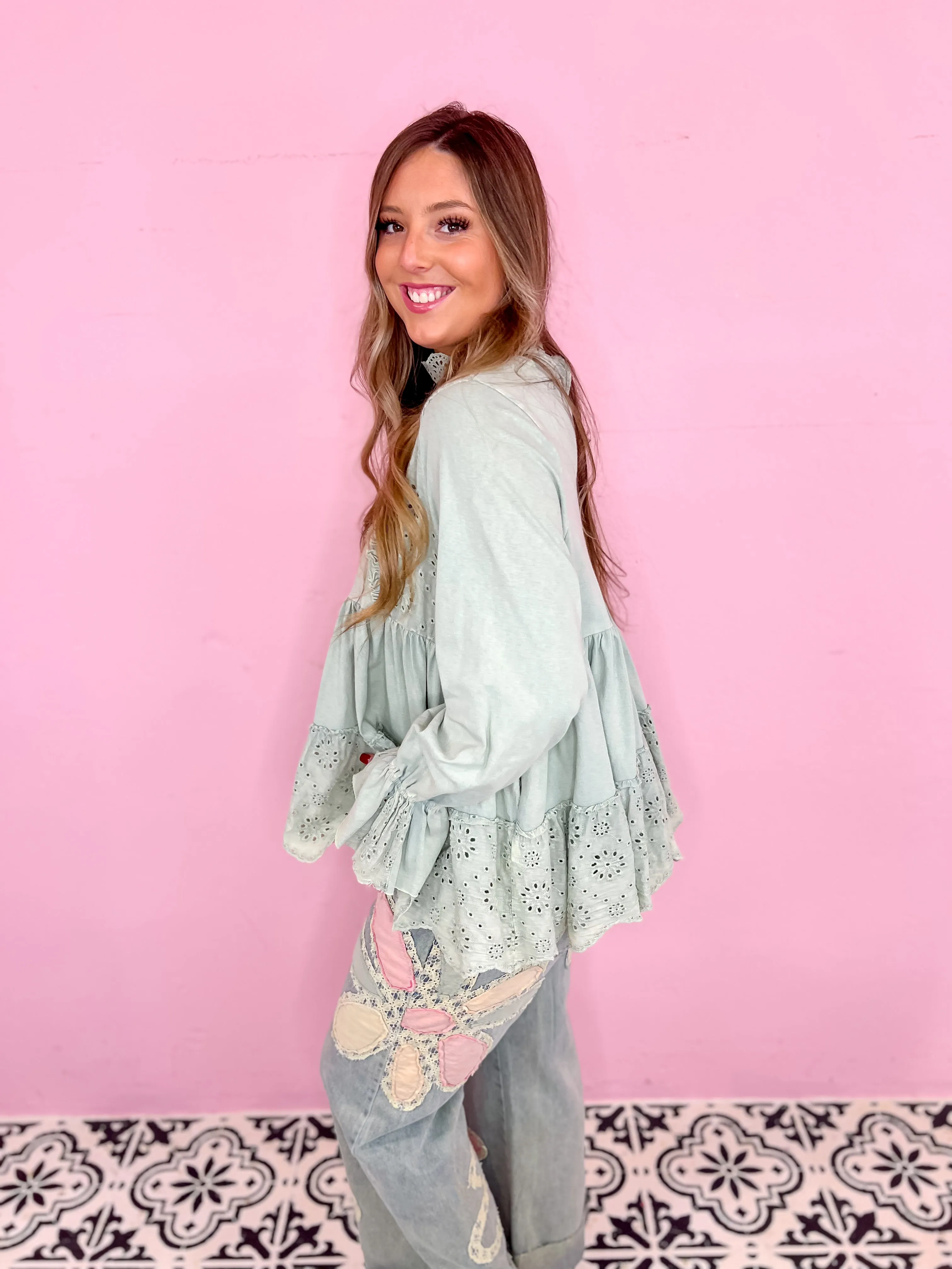Dreamy Eyelet Flowy Blouse - Lt. Blue