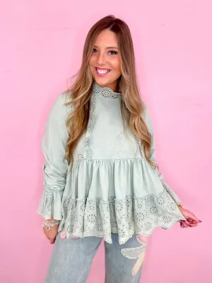 Dreamy Eyelet Flowy Blouse - Lt. Blue