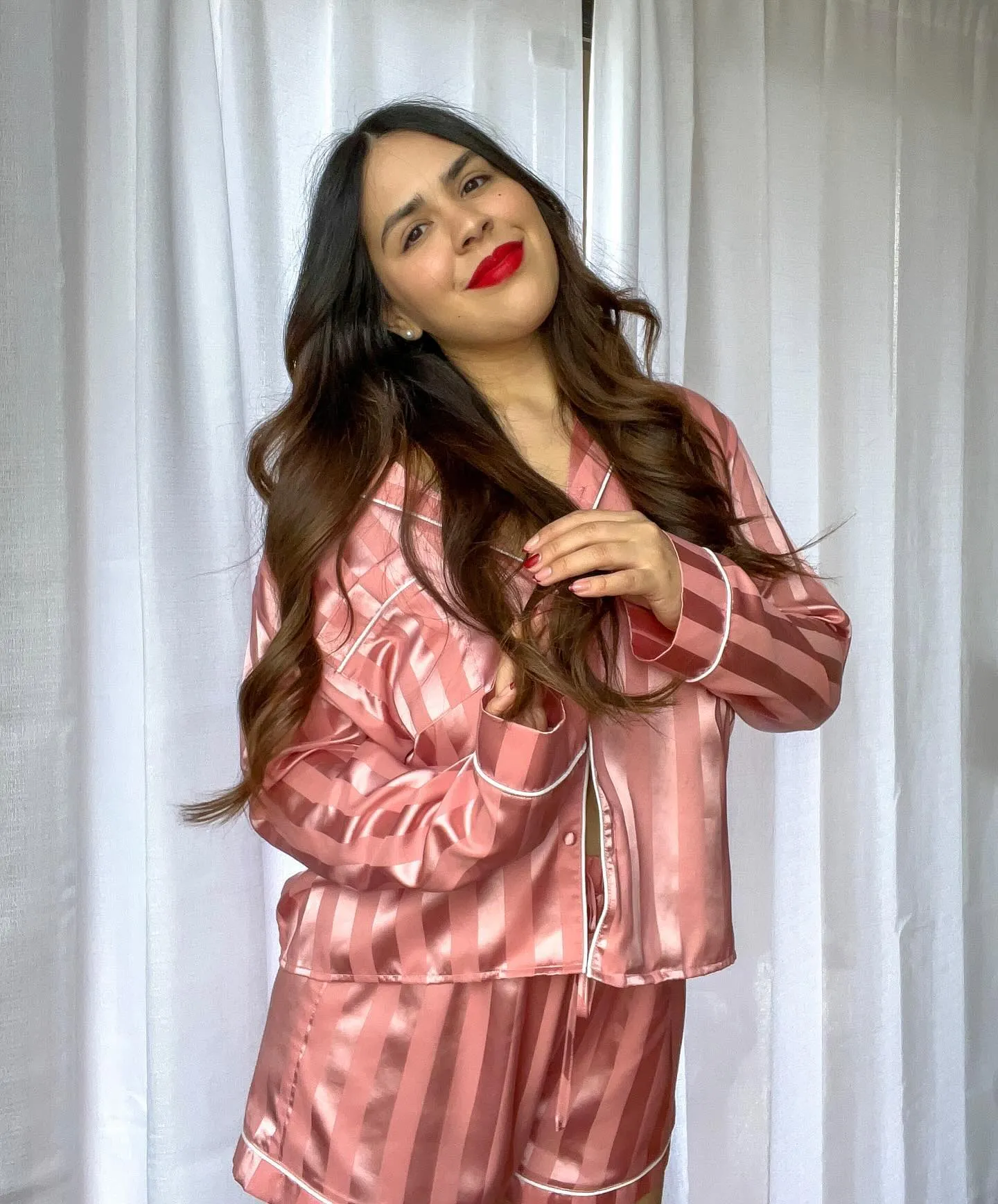 Dreamy Pink Satin Two-Piece Pajama Set