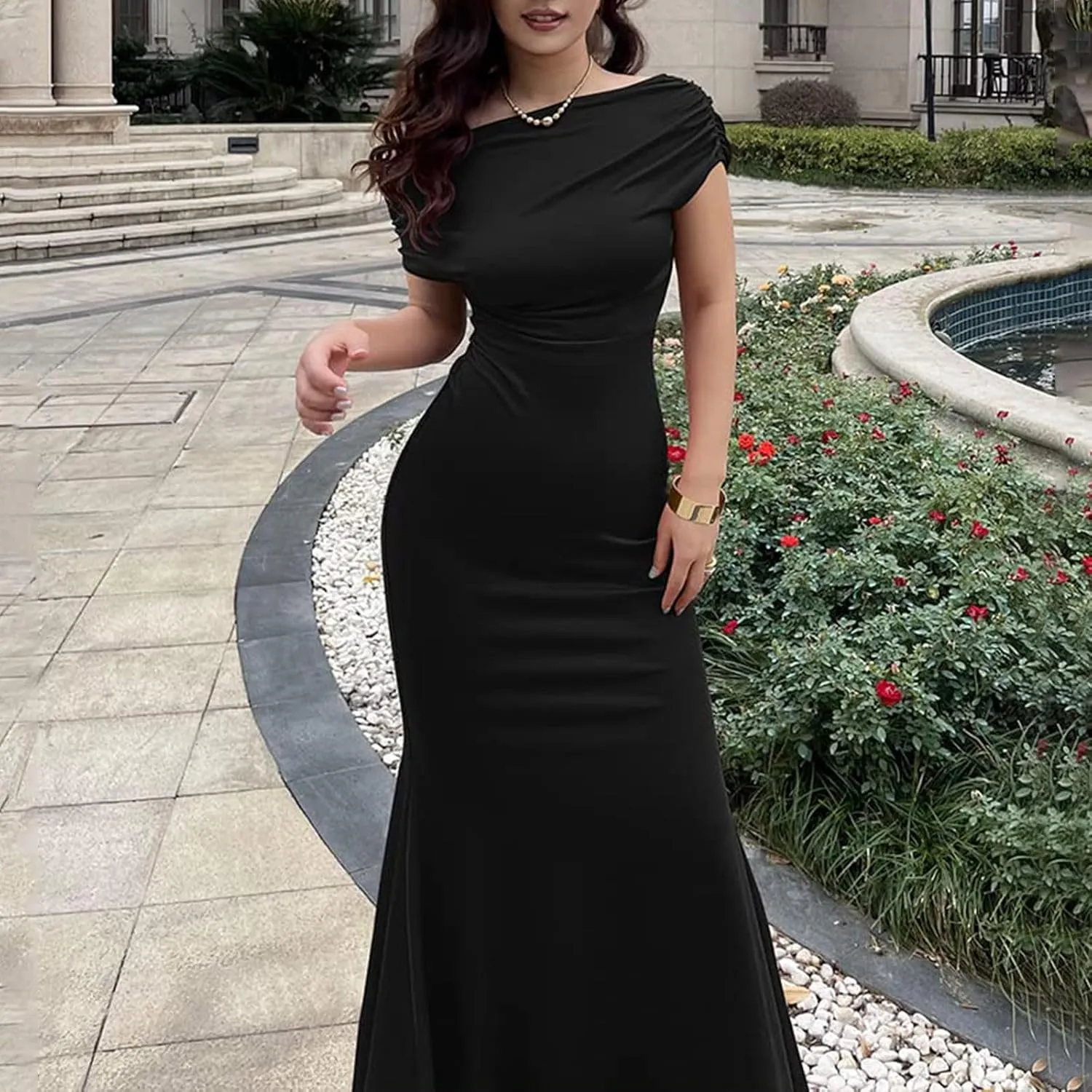 Dress for Women Off Shoulder Bodycon Maxi Dress Elegant Sleeveless Off Shoulder Formal Dress Party Evening Dress