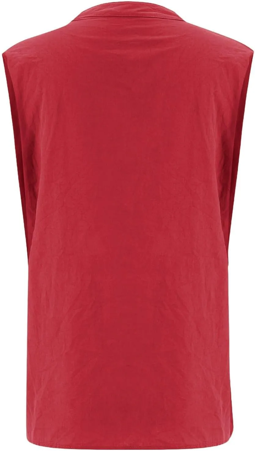 Dressy Tank Tops for Women Cotton Linen Sleeveless Button Down Shirts Trendy V Neck Blouses with Side Slit
