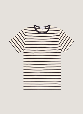 Dressy - sophisticated Men's Classic T-shirt in Ecru/Navy Breton Stripe Summer Wardrobe Men's Classic T-shirt in Ecru/Navy Breton Stripe