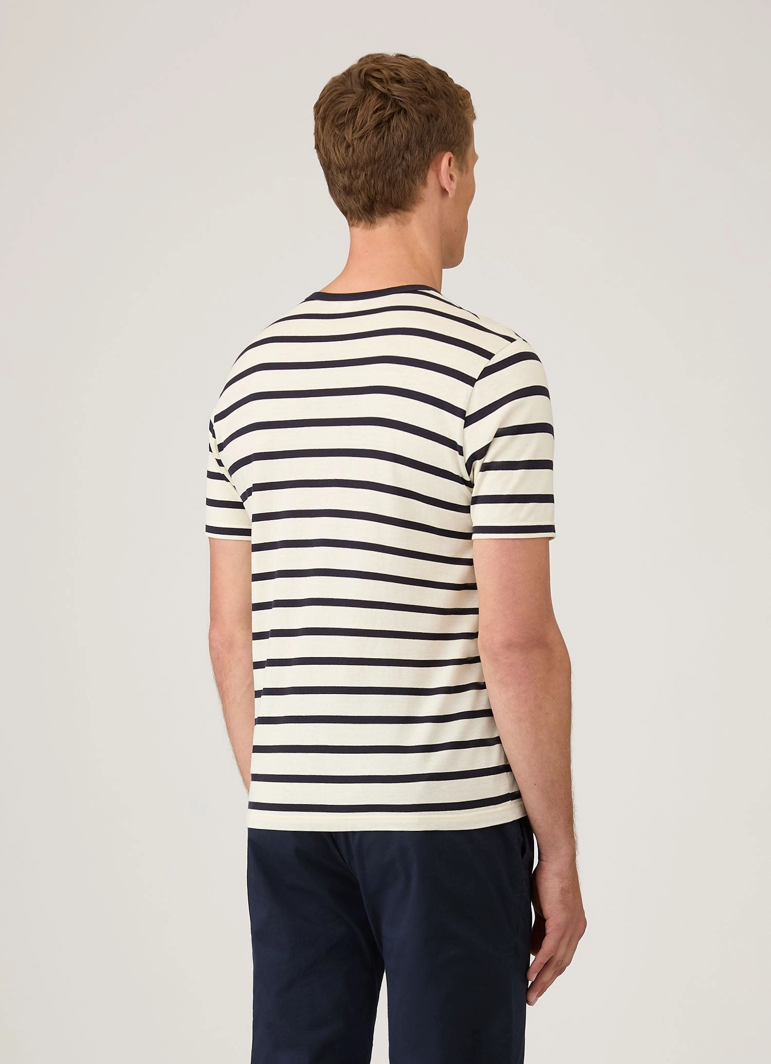 Cozy Feeling Modern Smart Men's Classic T-shirt in Ecru/Navy Breton Stripe