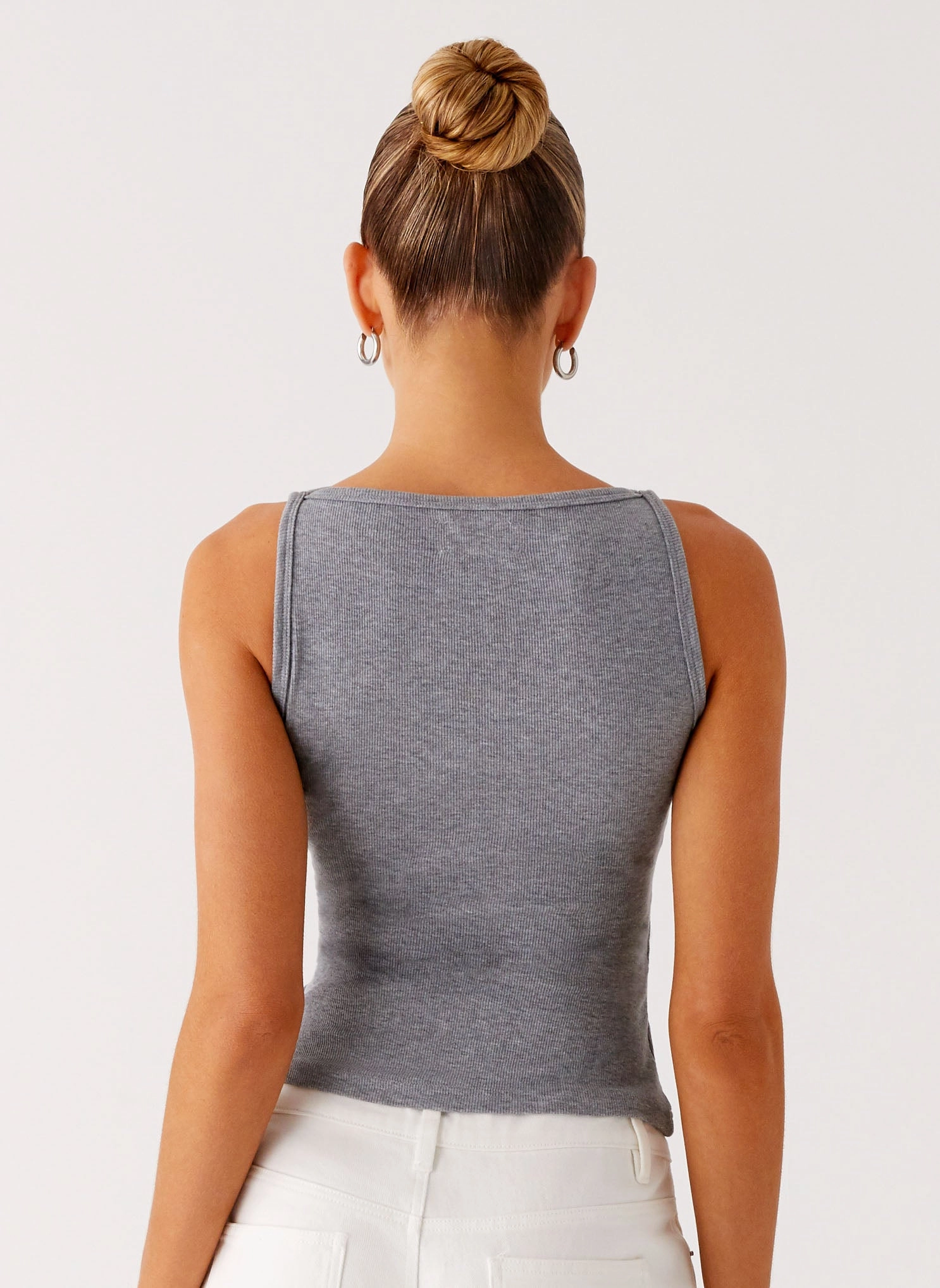 Drop Top Ribbed Eyelet Tank Top - Marle Grey HighElasticity