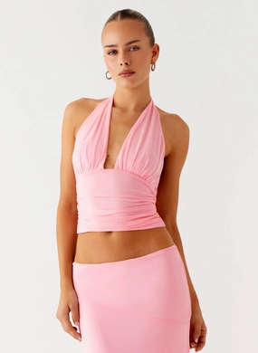 Durable Blend Fiber Kerrie Halter Top - Baby Pink Kerrie Halter Top - Baby Pink FourWayStretchFabric EcoFriendlyMaterial