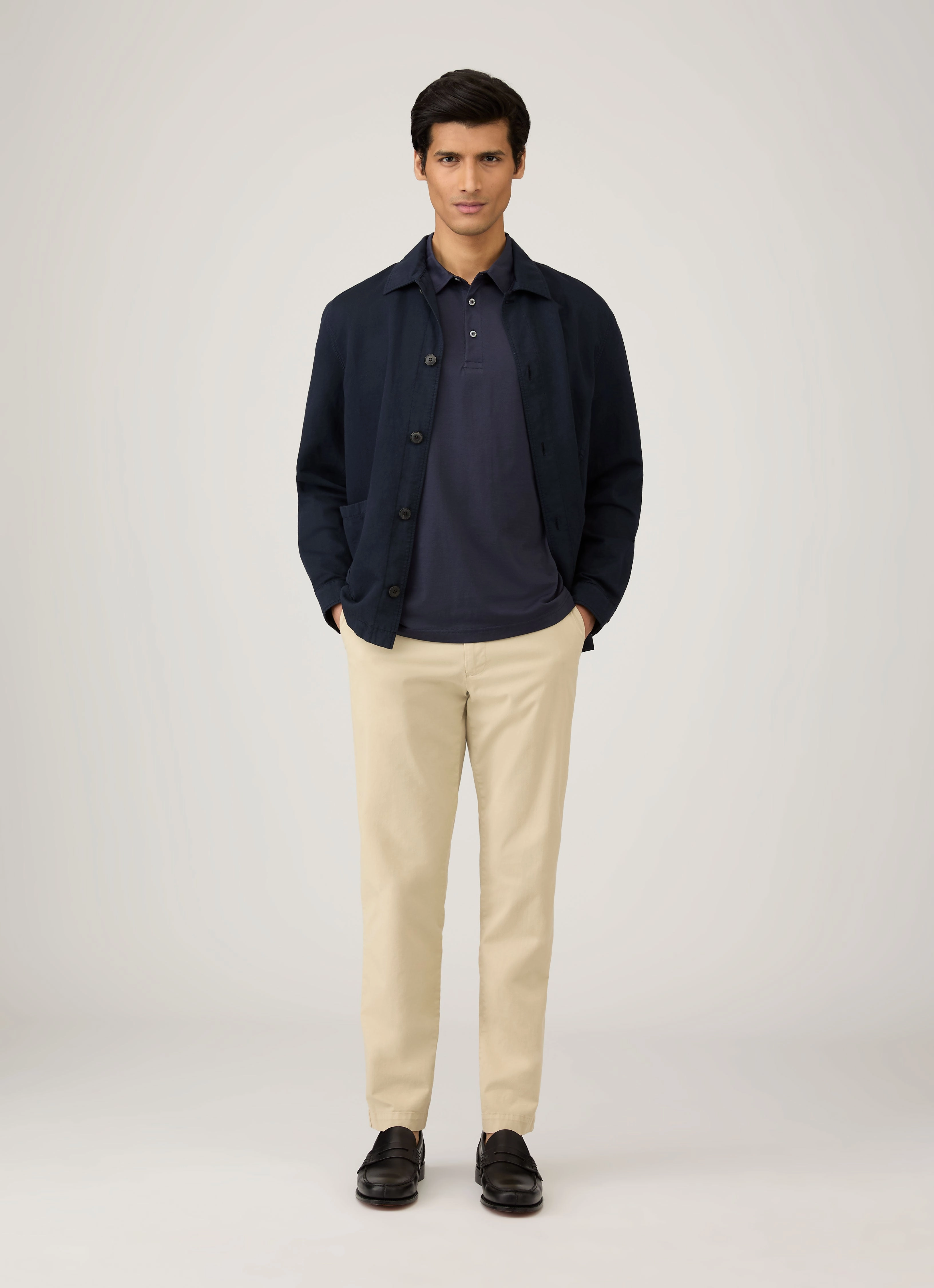 Flatlock stitching Men's Jersey Classic Polo Shirt in Navy