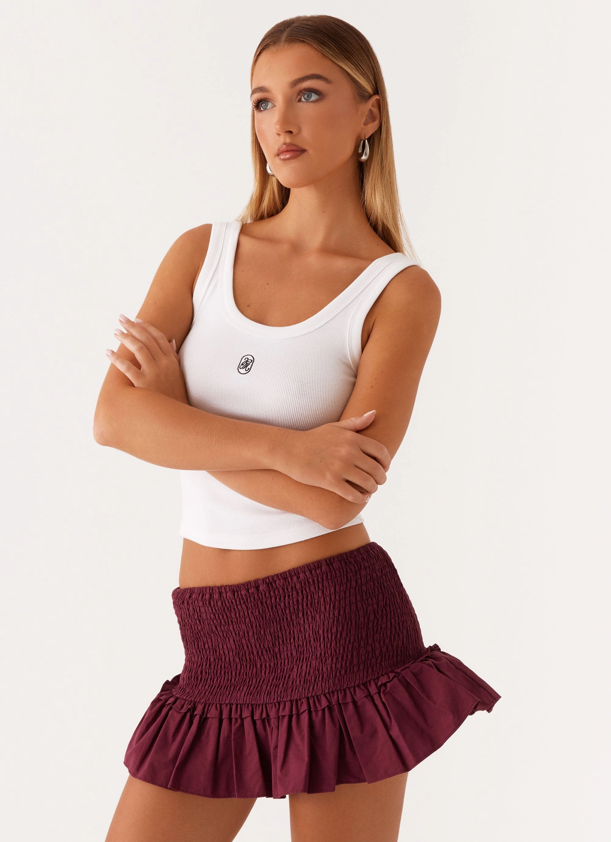 Modern Comfort Darlee Shirred Mini Skirt - Mulberry