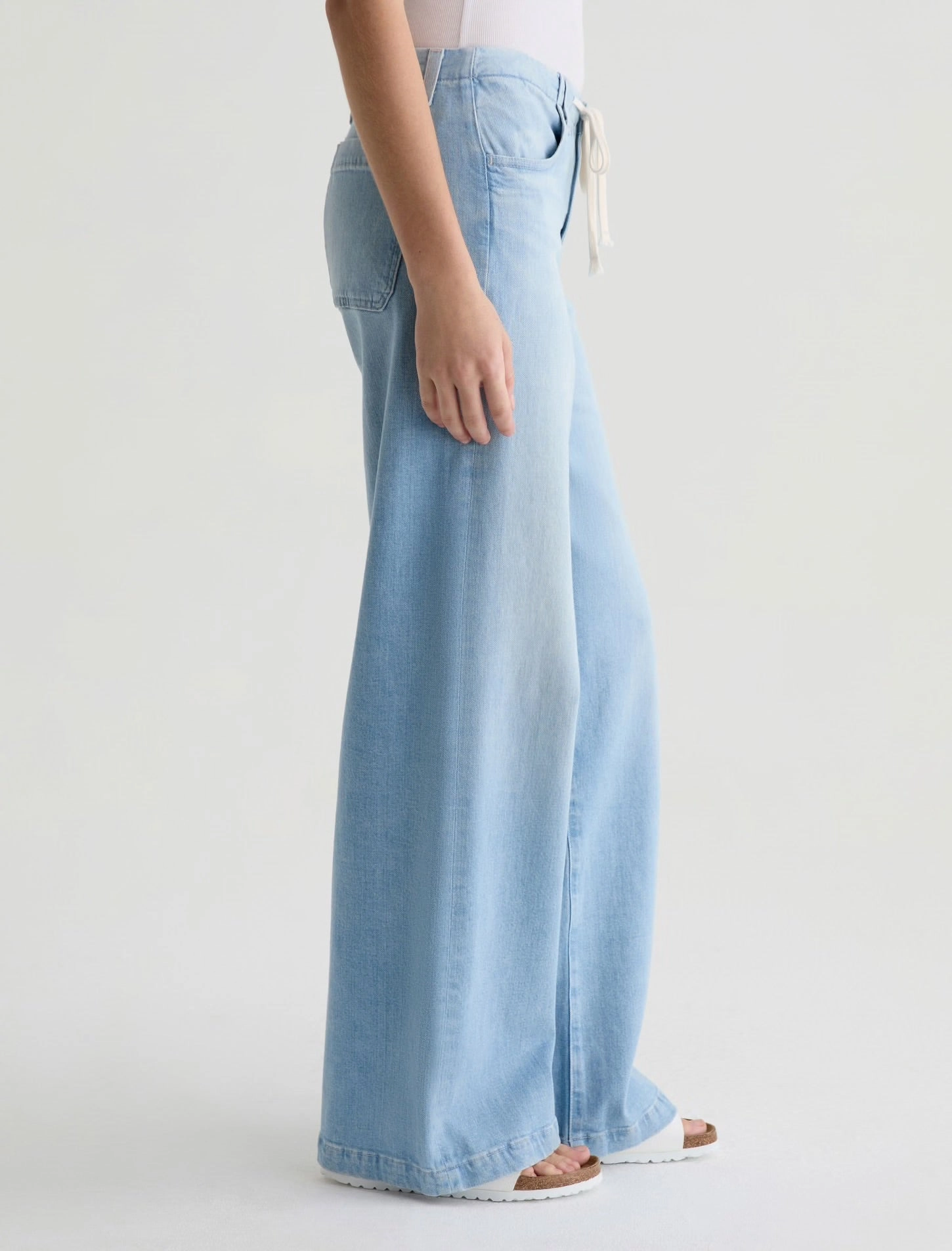 Creative Look Work Ready Lightweight AG Stella Wide Leg Palazzo Cinched Jeans - Serendipity